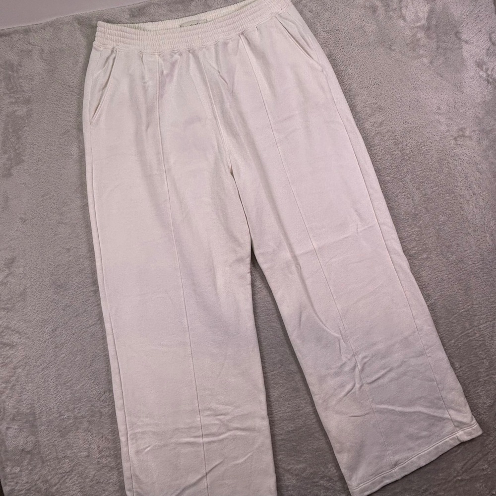 Abercrombie & Fitch Women Sweatpants L White Wide Leg Pintuck Soft A&F Collect